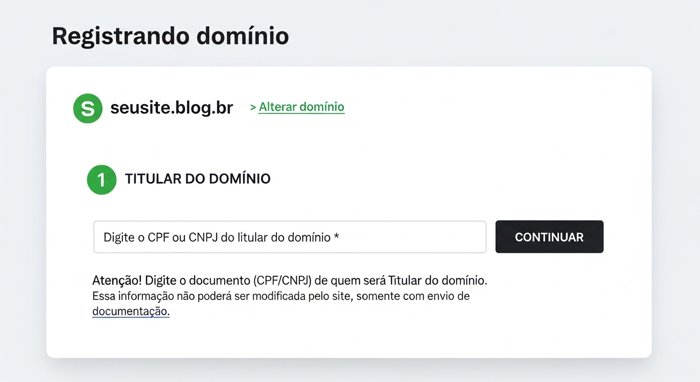 Seguindo com o pedido para registrar domínio ao final do processo.
