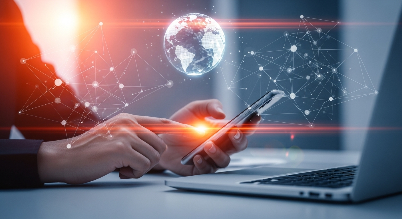 Imagem de um celular com ícones simbolizando o ato de registrar domínio.