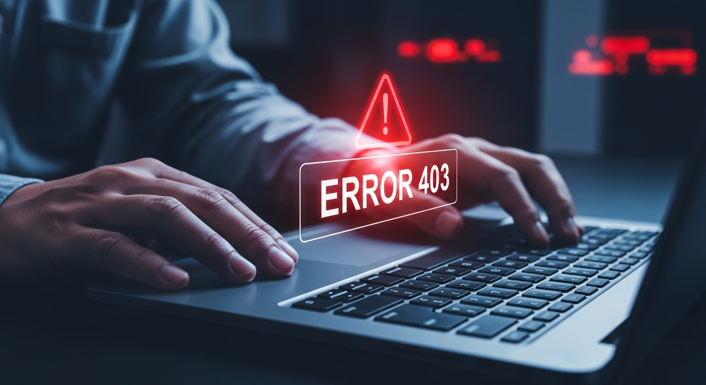 Imagem de possíveis erros após registrar domínio, com mãos sobre o teclado e imagem com tons de segurança e alerta.